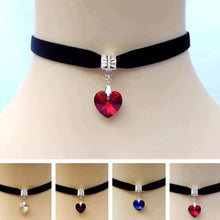 1 PCS Unisex Women Men Lover Gothic Velvet Heart Crystal Choker Handmade Necklace Pendant Torques Retro 80 90s New Jewelry