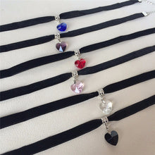 1 PCS Unisex Women Men Lover Gothic Velvet Heart Crystal Choker Handmade Necklace Pendant Torques Retro 80 90s New Jewelry