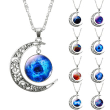 1 Pcs Hollow Moon & Glass Galaxy Statement Necklaces Silver Chain Pendants 2016 New Fashion Jewelry Collares Friend Best Gifts