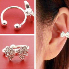 1 pc Punk Rhinestone Bow Knot Ear Clips Cuff Wrap Earring Brincos No Piercing Cartilage Clip On Earrings For Women Girls