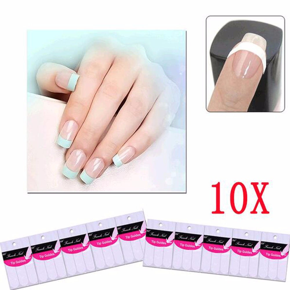 10 Packs DIY French Manicure Nail Art Decorations Round Form Fringe Guides Nail Sticker Stencil
