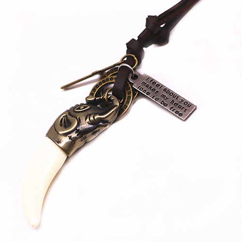 100% Genuine Leather Men Necklaces Pendants With Hammer Punk Vintage Adjustable Brown Rope Chain Male Jewelry Christmas Gifts