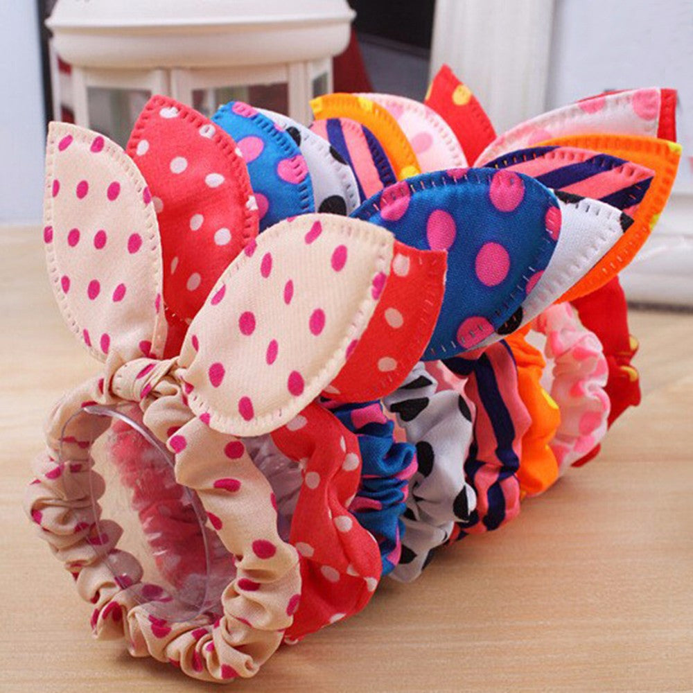 10Pcs /lot Hot Sale Fashion Girls Hair Band Mix Styles Polka Dot Bow Rabbit Ears Elastic Hair Rope Ponytail Holder