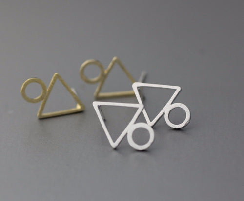 10pc Gold Silver and Rose Gold Triangle & Circle Stud Earring Force Geometry Earrings for women E084