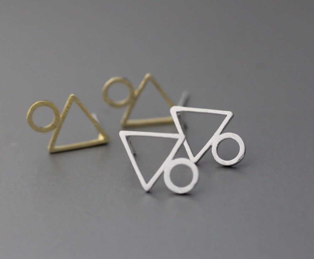10pc Gold Silver and Rose Gold Triangle & Circle Stud Earring Force Geometry Earrings for women E084