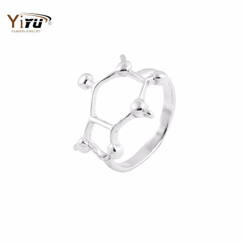10pc Vintage Gold and Silver Plated Caffeine Molecule Ring Chemistry Jewelry Science Jewelry for men women R157