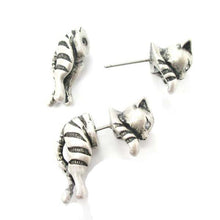 10pc/lot 2015 New Adorable Kitty Cat Animal Themed Two Parts Women Stud Earring in Bronze and Anique Silver S-085