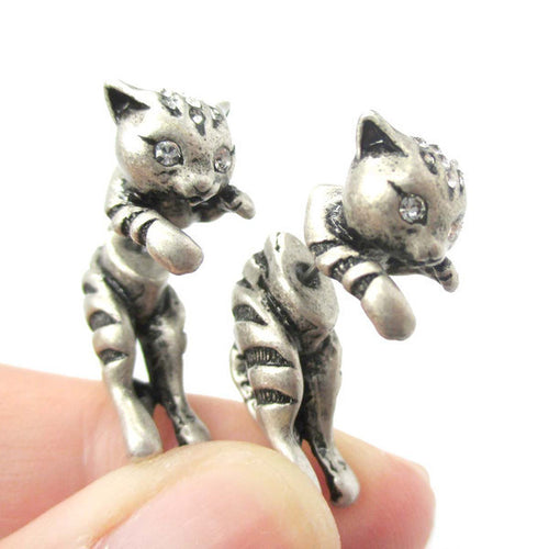 10pc/lot 2015 New Adorable Kitty Cat Animal Themed Two Parts Women Stud Earring in Bronze and Anique Silver S-085