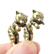 10pc/lot 2015 New Adorable Kitty Cat Animal Themed Two Parts Women Stud Earring in Bronze and Anique Silver S-085