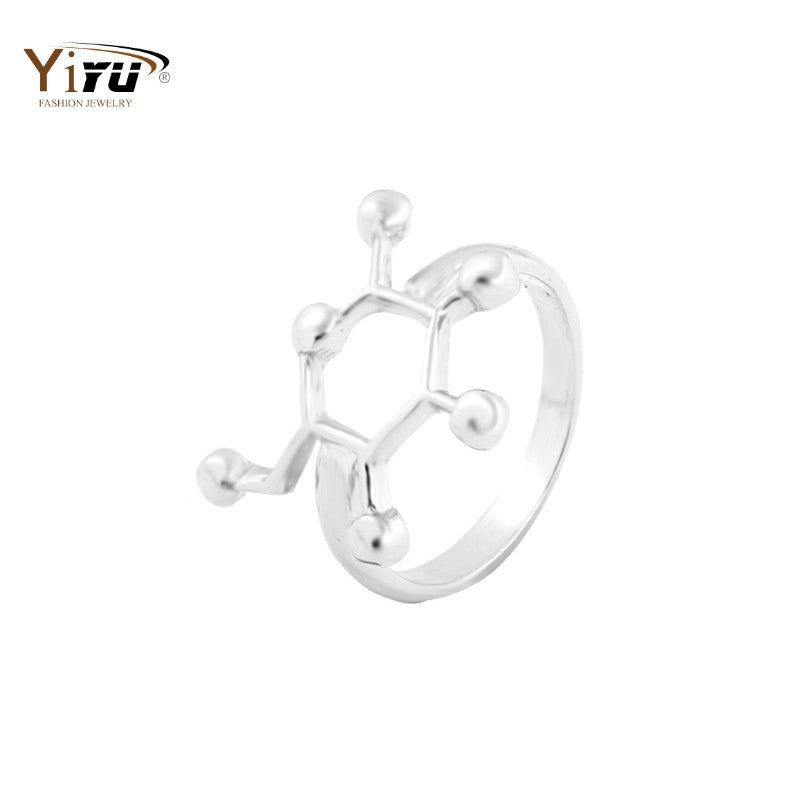 10pc new fashion Gold and Silver Plated Glucose Sugar Molecule Ring Chemistry Jewelry Science Jewelry R159