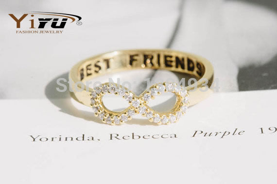 10pcs Fashion Gold Plated Infinity Best Friend Friendship Rings Crystal Female Graduation Ring Midi Wholesale Love Rings R023
