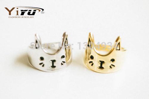 10pcs Lovely Cat Face Pattern Women Ring Cute Kitty Finger Wedding Ring Bands Trendy Wholesale Simple Rings for Women R076