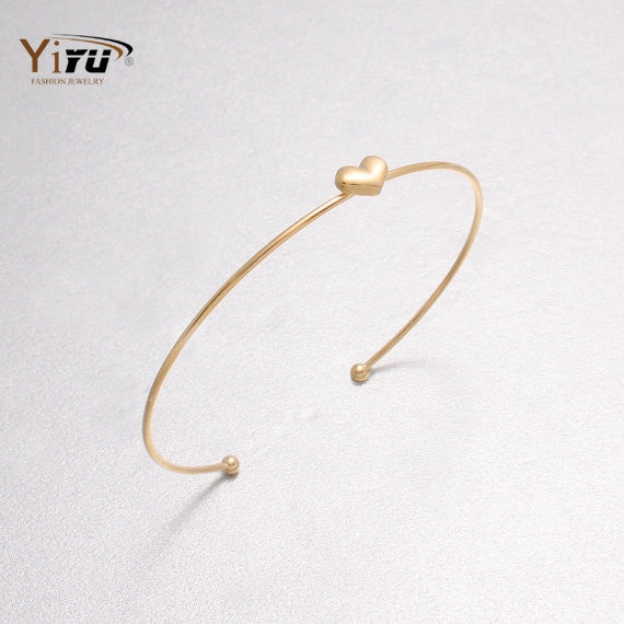 10pcs New Arrival Original Design Personality Simple Textured Mini Size Love Heart Thin Wire Bangle Women Cuff Bracelet G046