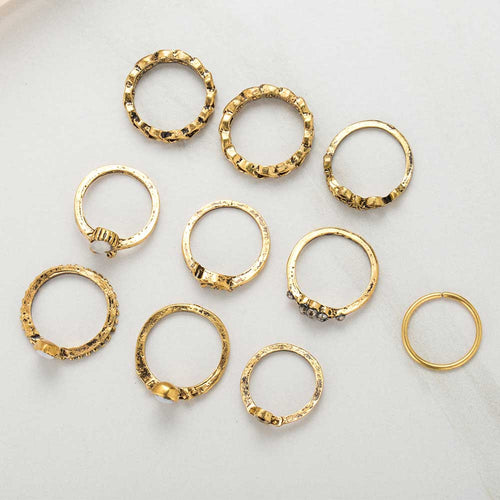 10pcs/Set Vintage Ring Set Unique Carved Antique Silver Anil los Crystal Knuckle Rings for Women Boho Beach Jewelry