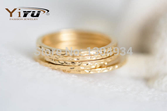 10pcs Women Jewelry Gold Plated Slim Hammered Ring for Girls Bridesmaid Gift Engagement Love Simple Wholesale Ring R075