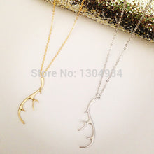 10pcs/lot 2015 Deer Antler Necklace Pendant Tiny Simple Fashion Gold Silver Cute Animal Female Long Necklace Wholesale N055
