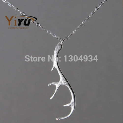 10pcs/lot 2015 Deer Antler Necklace Pendant Tiny Simple Fashion Gold Silver Cute Animal Female Long Necklace Wholesale N055