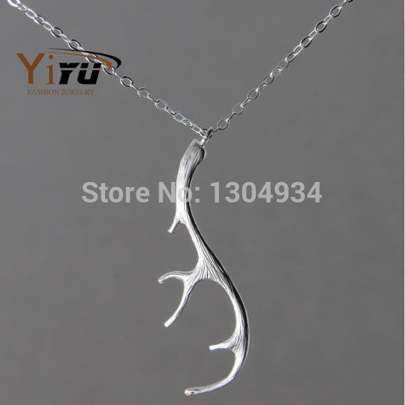 10pcs/lot 2015 Deer Antler Necklace Pendant Tiny Simple Fashion Gold Silver Cute Animal Female Long Necklace Wholesale N055