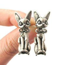 10pcs/lot 2015 Fashion Antique Bronze and Silver 3D Kitty Cat Two Part Front and Back Animal Earrings for Women S-083