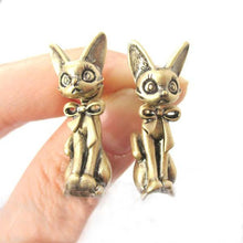 10pcs/lot 2015 Fashion Antique Bronze and Silver 3D Kitty Cat Two Part Front and Back Animal Earrings for Women S-083