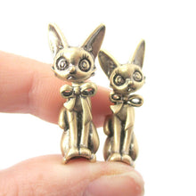 10pcs/lot 2015 Fashion Antique Bronze and Silver 3D Kitty Cat Two Part Front and Back Animal Earrings for Women S-083