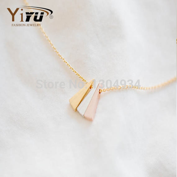 10pcs/lot 2015 New 3 Color Triangle Pendant Necklace Bridesmaid Gift Korean Fashion Women Wholesale Necklace N094