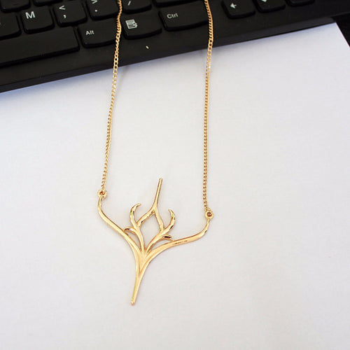 10pcs/lot 2016 Deer Head Necklace Deer Horn Jewelry Female Long Chain Choker Simple Popular Wholesale Gold Silver Necklace N034
