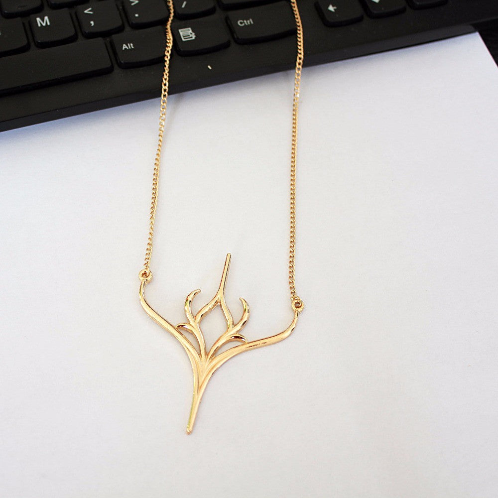 10pcs/lot 2016 Deer Head Necklace Deer Horn Jewelry Female Long Chain Choker Simple Popular Wholesale Gold Silver Necklace N034