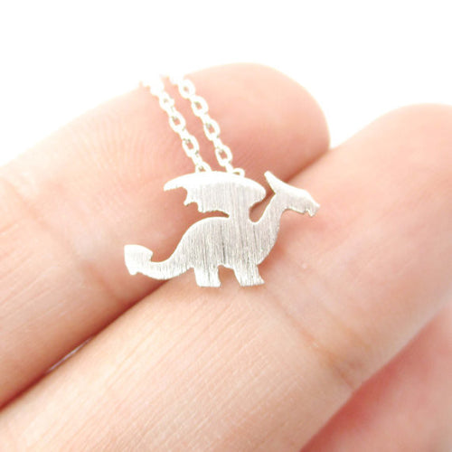 10pcs/lot 2016 Dragon with Wings Silhouette Shaped Animal Charm Necklace in Gold and Silver cute Jewelry N134
