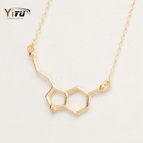 10pcs/lot 2016 New Serotonin Molecule Pendants Necklace For Women Cute Best Gift Wholesale Elegant Simple Gold Necklace N012