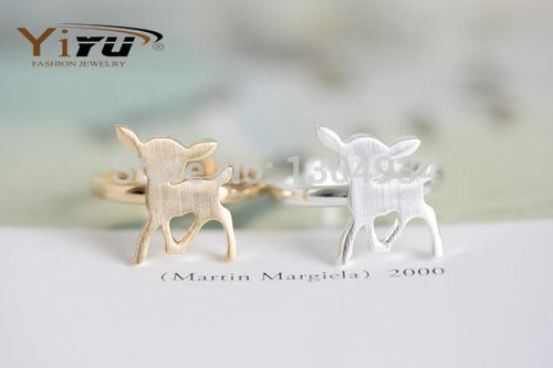 10pcs/lot Gold&Pink&Silver Bambi Gentle Deer Rhinestone Cute Women Unique Adjustable Midi Cool Wedding Love Animal Ring R205