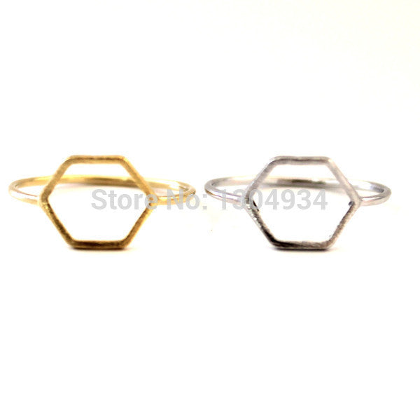 10pcs/lot Gold Pink gold Silver Geometric Shaped Simple Ring Hexagon Outline Wholesale Knuckle Wedding Ring for women R116