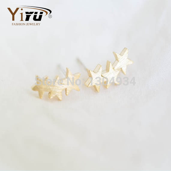10pcs/lot Gold&Silver&Rose Plated Stylish Dapper Bling Triple-Star Stud Earrings Wholesale Charming Jewelry Simple Ear Stud E027