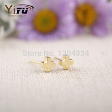 10pcs/lot Gold&Silver&Rose Plated Tiny Cross Sterling Stud Earrings Christian Simple Faith Ear Studs Wholesale e004