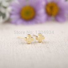 10pcs/lot Gold&Silver&Rose Plated Tiny Cross Sterling Stud Earrings Christian Simple Faith Ear Studs Wholesale e004