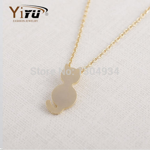 10pcs/lot Gold Silver Sitting Cat Shape Necklace Simple Elegant Wholesale Cute Animal Long Chain Pendant Female Necklace N126