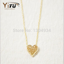 10pcs/lot Gold and Silver Filigree Heart Love Necklace Women 2016 Cute Simple Long Chain Fashion Wholesale Necklace N041