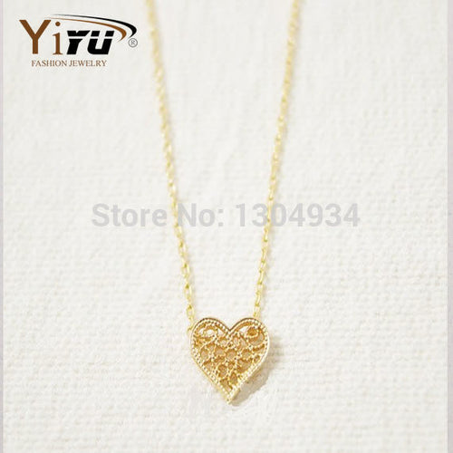 10pcs/lot Gold and Silver Filigree Heart Love Necklace Women 2016 Cute Simple Long Chain Fashion Wholesale Necklace N041