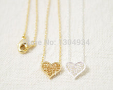 10pcs/lot Gold and Silver Filigree Heart Love Necklace Women 2016 Cute Simple Long Chain Fashion Wholesale Necklace N041