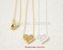 10pcs/lot Gold and Silver Filigree Heart Love Necklace Women 2016 Cute Simple Long Chain Fashion Wholesale Necklace N041