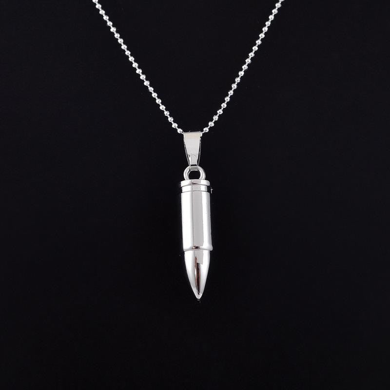 10pcs/lot Summer White and Gun Black Bullet Necklace Stainless Steel Engraved Army Style Chain Bullet Pendant Necklace N160