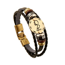 12 Constellations Leather Jewelry Fashion Bracelets&bangles Men Punk alloy personality vintage Bracelet s&bangles Jewelry