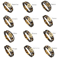 12 Constellations Leather Jewelry Fashion Bracelets&bangles Men Punk alloy personality vintage Bracelet s&bangles Jewelry