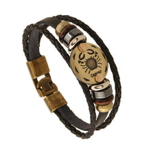 12 Constellations Leather Jewelry Fashion Bracelets&bangles Men Punk alloy personality vintage Bracelet s&bangles Jewelry