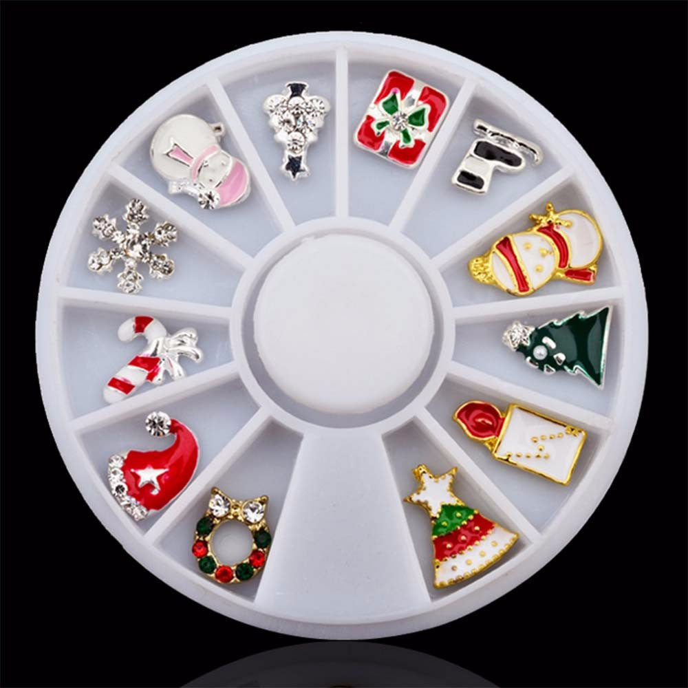 12 pcs 3D Rhinestones Christmas Nail Art Decoration Alloy Jewelry Glitter Nail Art Wheel Tool