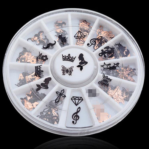 120pcs 3D Metal Christmas Nail Art Decoration Slice Black Stickers Decal Foil Wheel Beauty Nail Tool