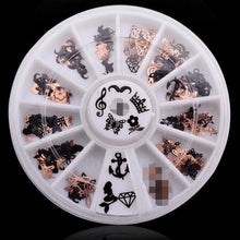 120pcs 3D Metal Christmas Nail Art Decoration Slice Black Stickers Decal Foil Wheel Beauty Nail Tool
