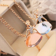 18K Gold Plated Sweater Chain Shiny Crystal Ballet Girl Pendant Necklace Statement Long Necklaces Jewelry For Women