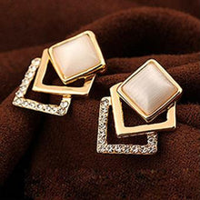 18KG Plated 2016 New Style Korean Temperament OL Fashion Sparking Rhinestone 18KGP Geometry Square Opal Stud Earrings