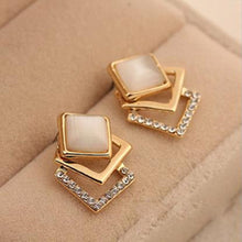 18KG Plated 2016 New Style Korean Temperament OL Fashion Sparking Rhinestone 18KGP Geometry Square Opal Stud Earrings